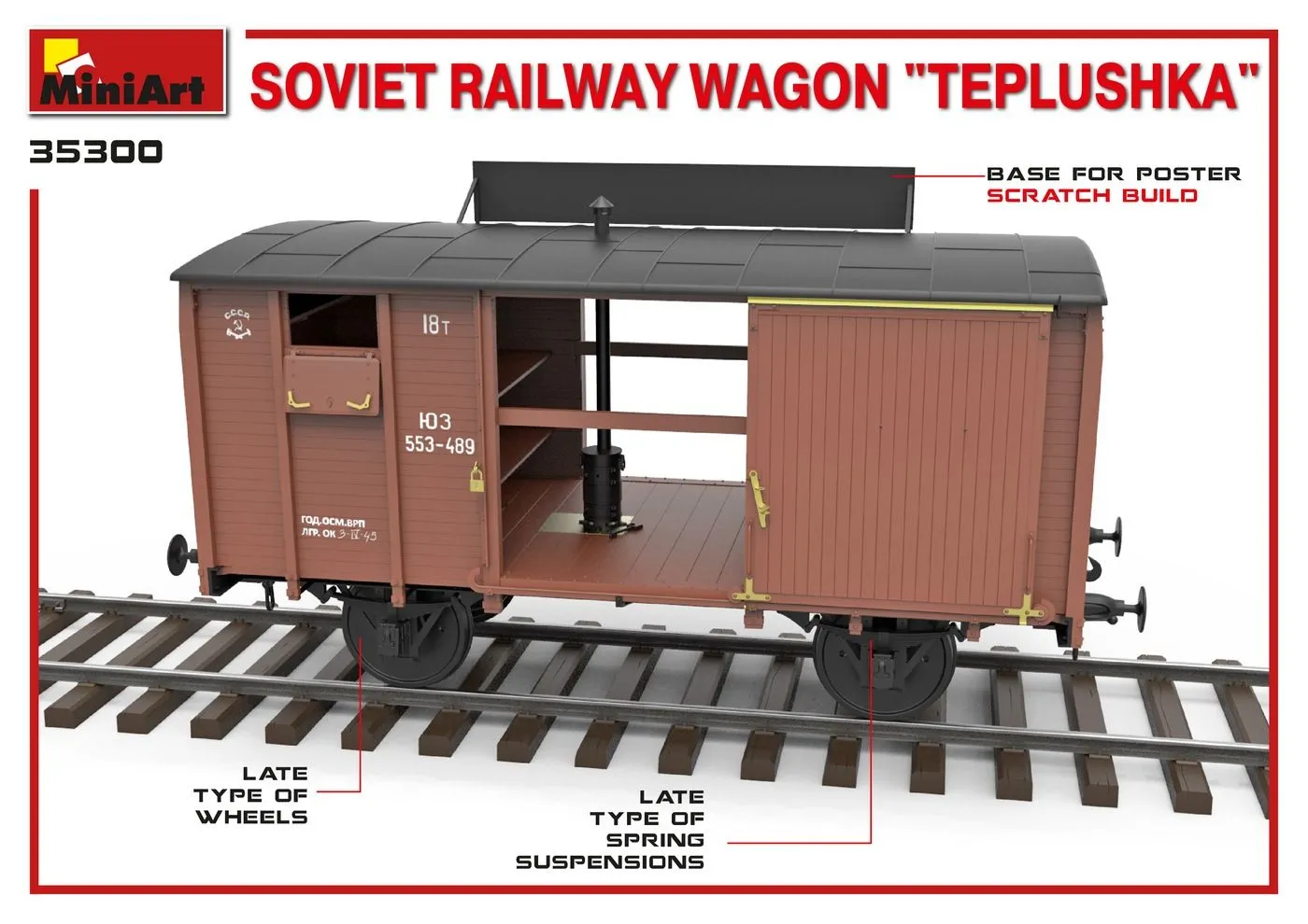 Miniart 1/35 Soviet Railway Wagon 'Teplushka' # 35300 14 Miniart 1/35 Soviet Railway Wagon 'Teplushka' # 35300 - Image 12