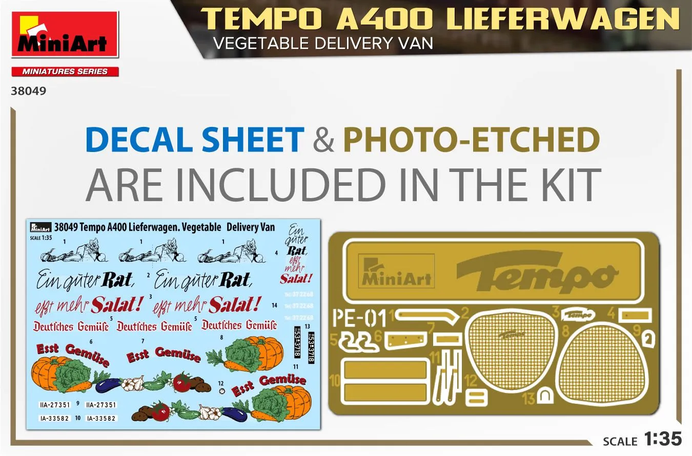 Miniart 1/35 Tempo A400 Lieferwagen, Veg Delivery Van # 38049 5 Miniart 1/35 Tempo A400 Lieferwagen, Veg Delivery Van # 38049 - Image 3