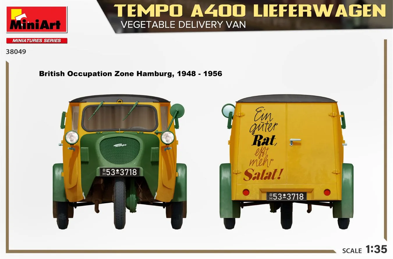 Miniart 1/35 Tempo A400 Lieferwagen, Veg Delivery Van # 38049 8 Miniart 1/35 Tempo A400 Lieferwagen, Veg Delivery Van # 38049 - Image 6