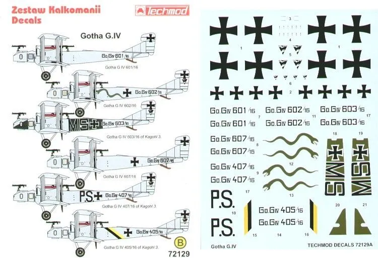 Techmod 1/72 Gotha G.IV (4) 601/16; 602/16 W # 72129 3 Techmod 1/72 Gotha G.IV (4) 601/16; 602/16 W # 72129
