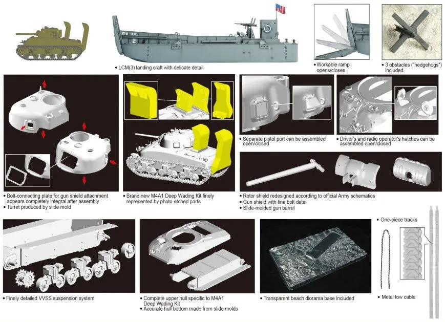 Dragon 1/72 LCM(3) Landing Craft + M4A1 W/Deep Wading Kit # 7516 6 Dragon 1/72 LCM(3) Landing Craft + M4A1 W/Deep Wading Kit # 7516 - Image 4