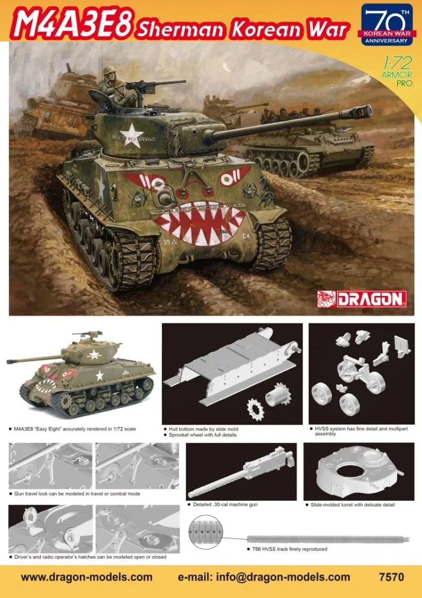 Dragon 1/72 M4A3E8 Easy Eight Korean War # 7570 3 Dragon 1/72 M4A3E8 Easy Eight Korean War # 7570
