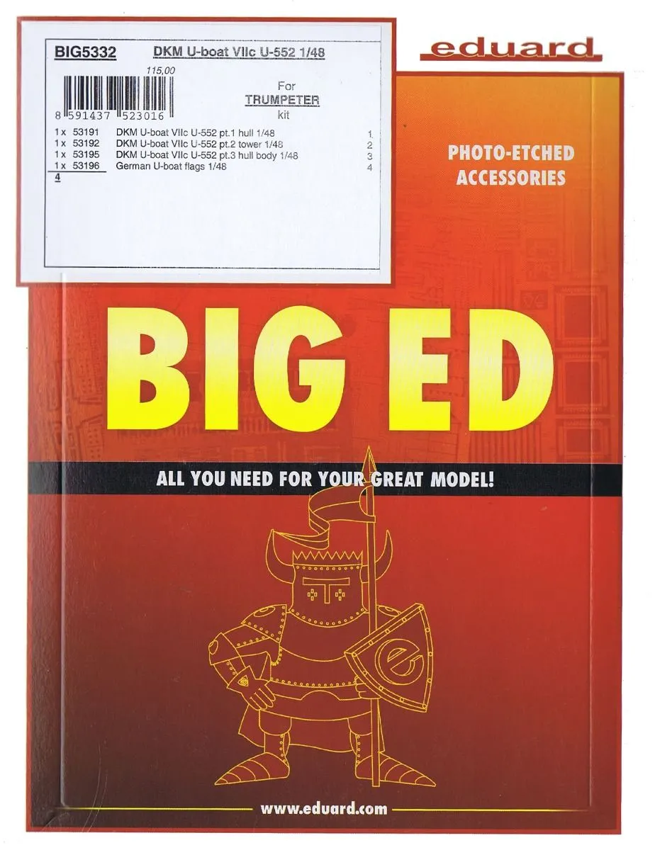 Eduard Big-Ed 1/48 DKM U-Boat VIIc U-552 Photo Etch Set # 5332 3 Eduard Big-Ed 1/48 DKM U-Boat VIIc U-552 Photo Etch Set # 5332