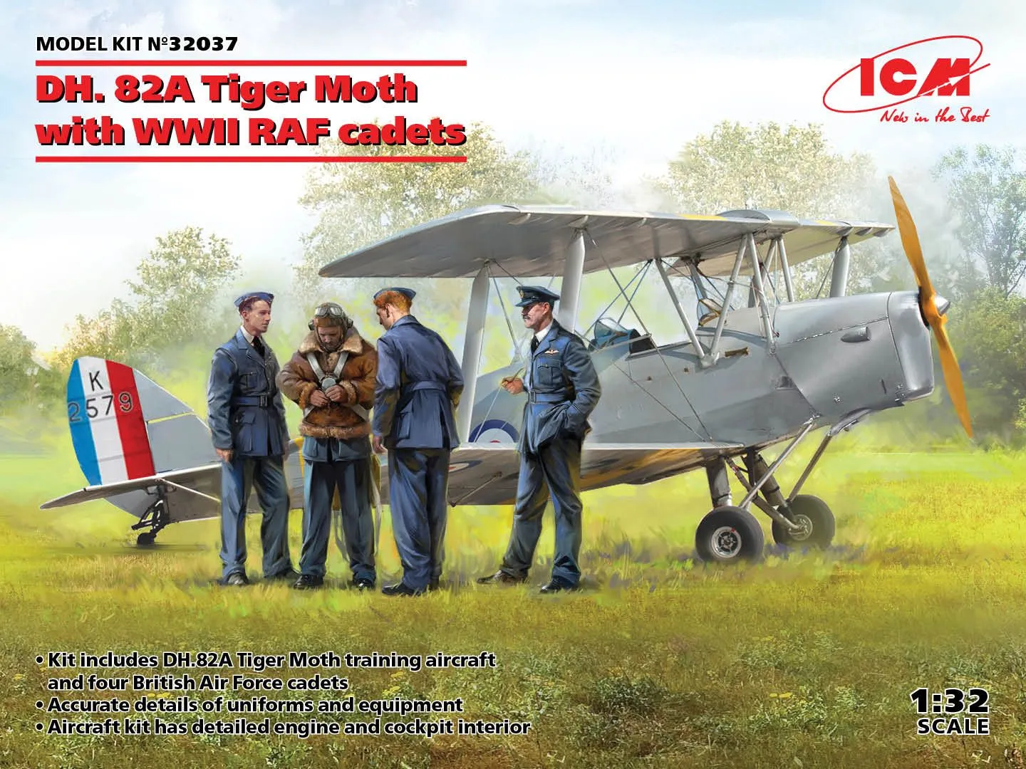 ICM 1/32 De Havilland DH.82A Tiger Moth With WWII RAF Cadets # 32037 3 ICM 1/32 De Havilland DH.82A Tiger Moth With WWII RAF Cadets # 32037