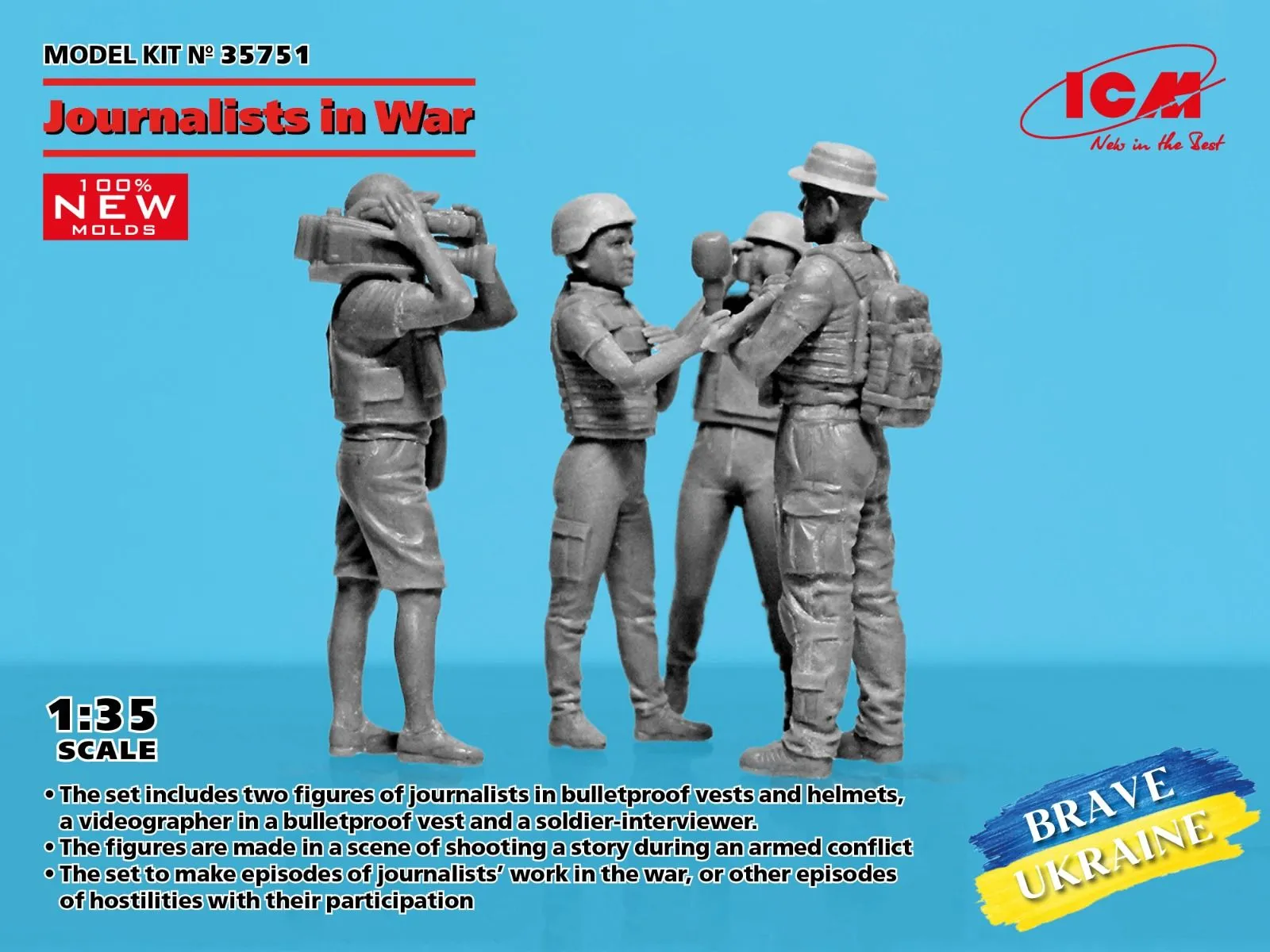 ICM 1/35 Journalists In War (4 Figures) (100% New Molds) BRAVE UKRAINE # 35751 3 ICM 1/35 Journalists In War (4 Figures) (100% New Molds) BRAVE UKRAINE # 35751