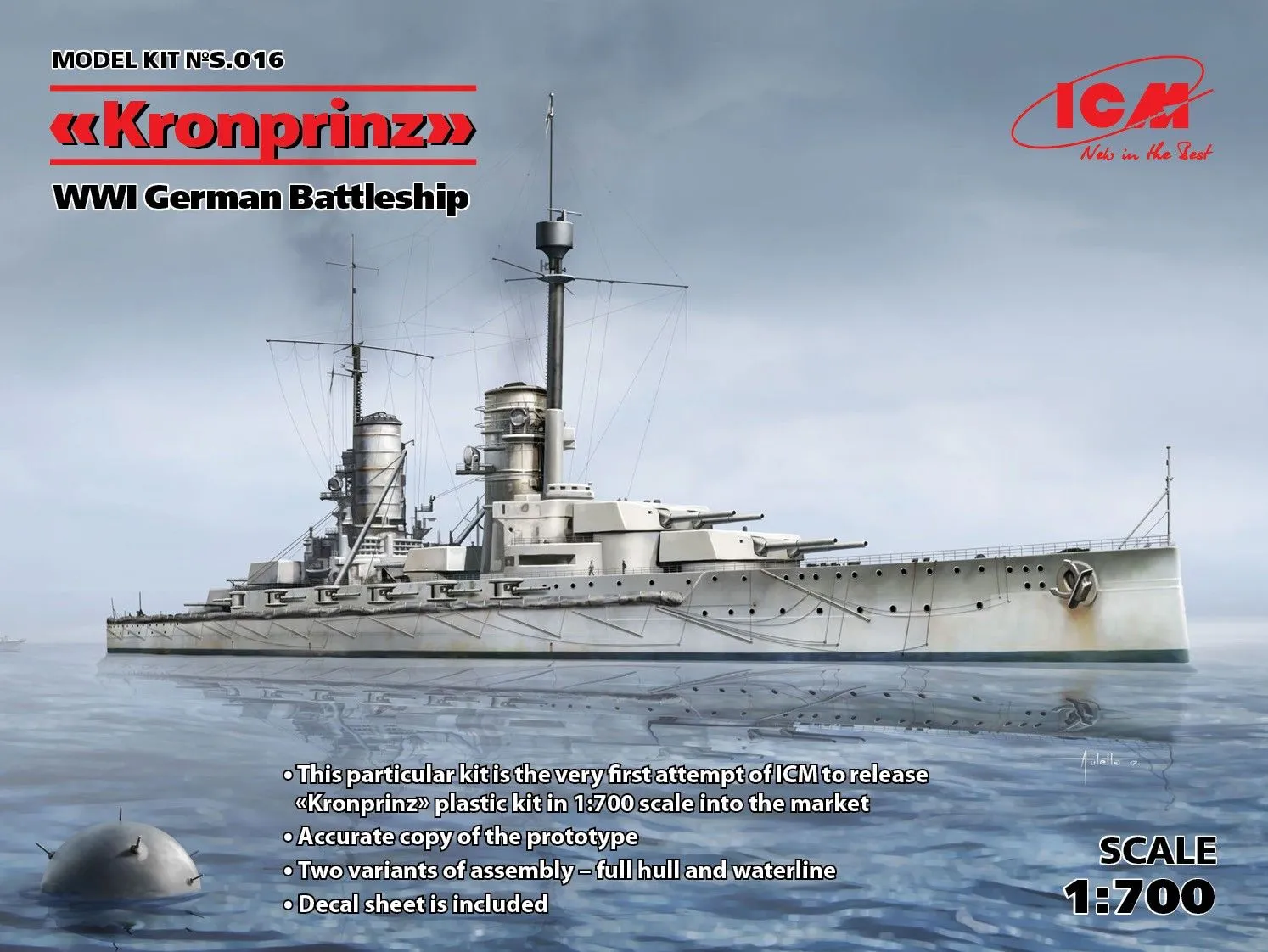 ICM 1/700 Kronprinz (full Hull & Waterline), WWI German Battleship # 016 3 ICM 1/700 Kronprinz (full Hull & Waterline), WWI German Battleship # 016
