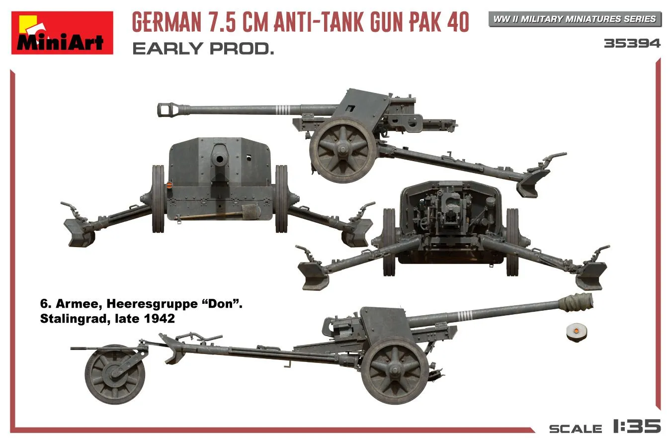 Miniart 1/35 German 7.5cm Anti-Tank Gun PaK 40 Early # 35394 12 Miniart 1/35 German 7.5cm Anti-Tank Gun PaK 40 Early # 35394 - Image 10