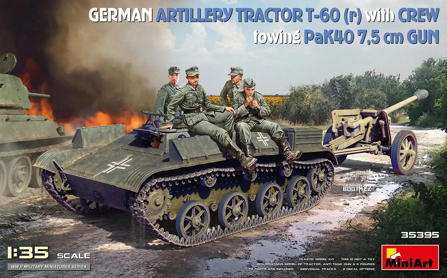 Miniart 1/35 German Tractor T-60(r) W/ PaK40 Gun & Crew # 35395 3 Miniart 1/35 German Tractor T-60(r) W/ PaK40 Gun & Crew # 35395