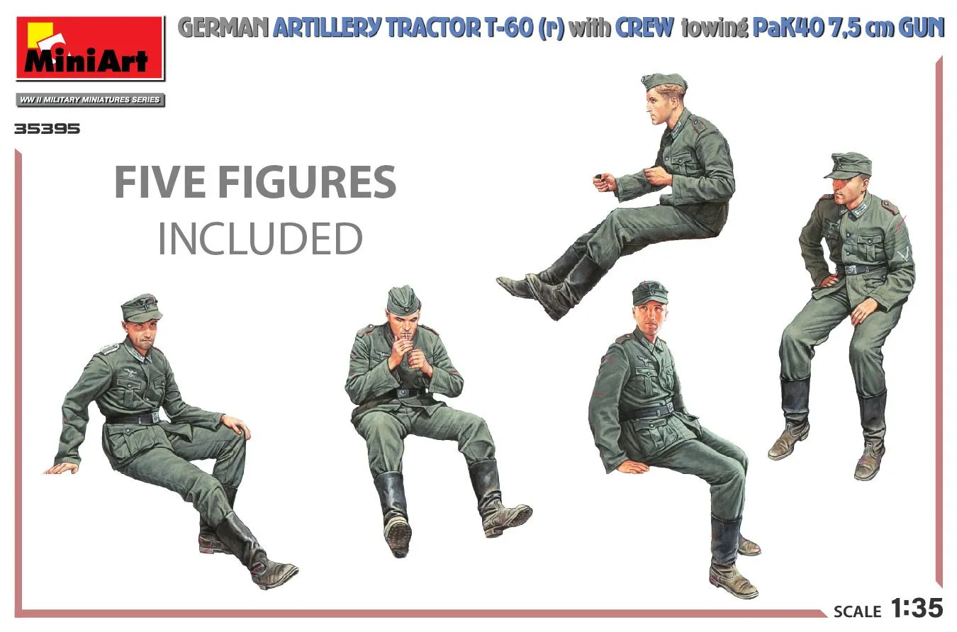 Miniart 1/35 German Tractor T-60(r) W/ PaK40 Gun & Crew # 35395 5 Miniart 1/35 German Tractor T-60(r) W/ PaK40 Gun & Crew # 35395 - Image 3