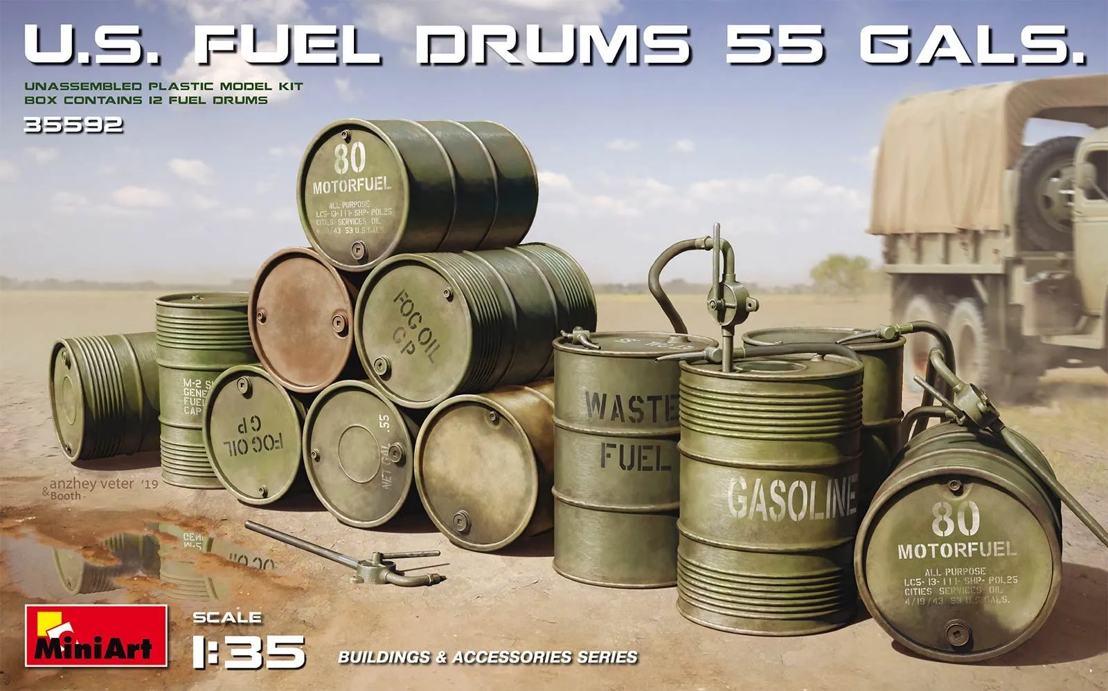 Miniart 1/35 US Fuel Drums (55 Gals) # 35592 3 Miniart 1/35 US Fuel Drums (55 Gals) # 35592