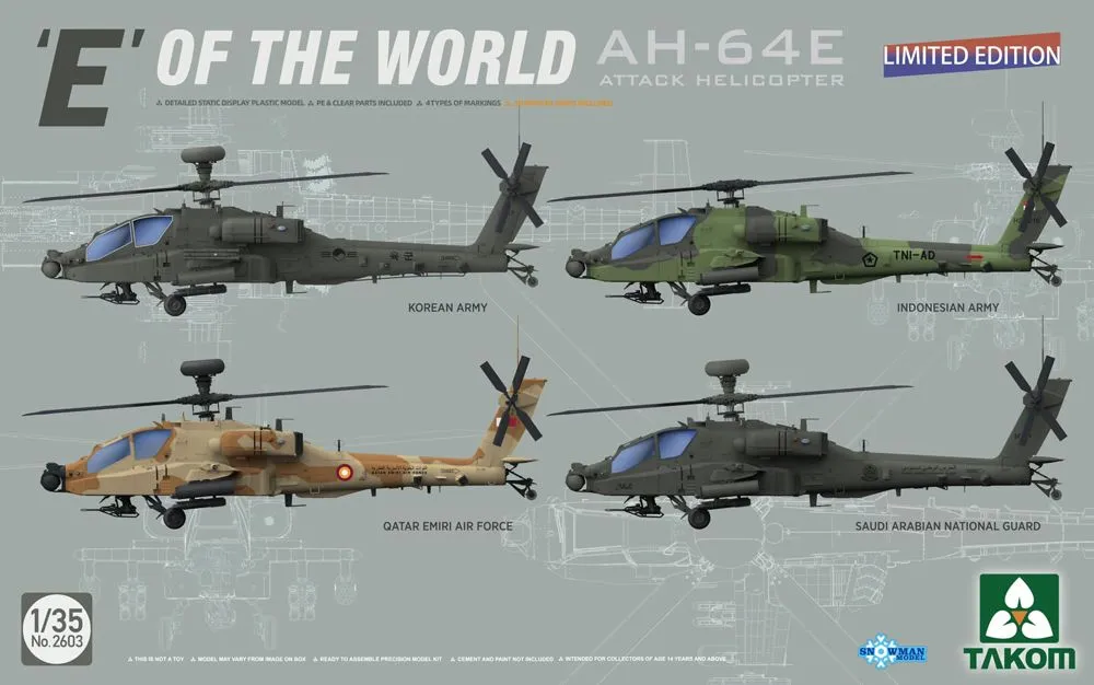 Takom 1/35 Boeing AH-64E Attack Helicopter (Limited Edition) E' Of The World # 02603 3 Takom 1/35 Boeing AH-64E Attack Helicopter (Limited Edition) E' Of The World # 02603